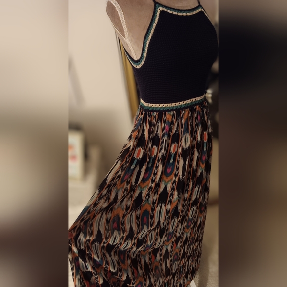 Xhiliration~Blue Crochet Tank Top Bohemian Colorful Aztec Maxi Dress - Picture 12 of 14